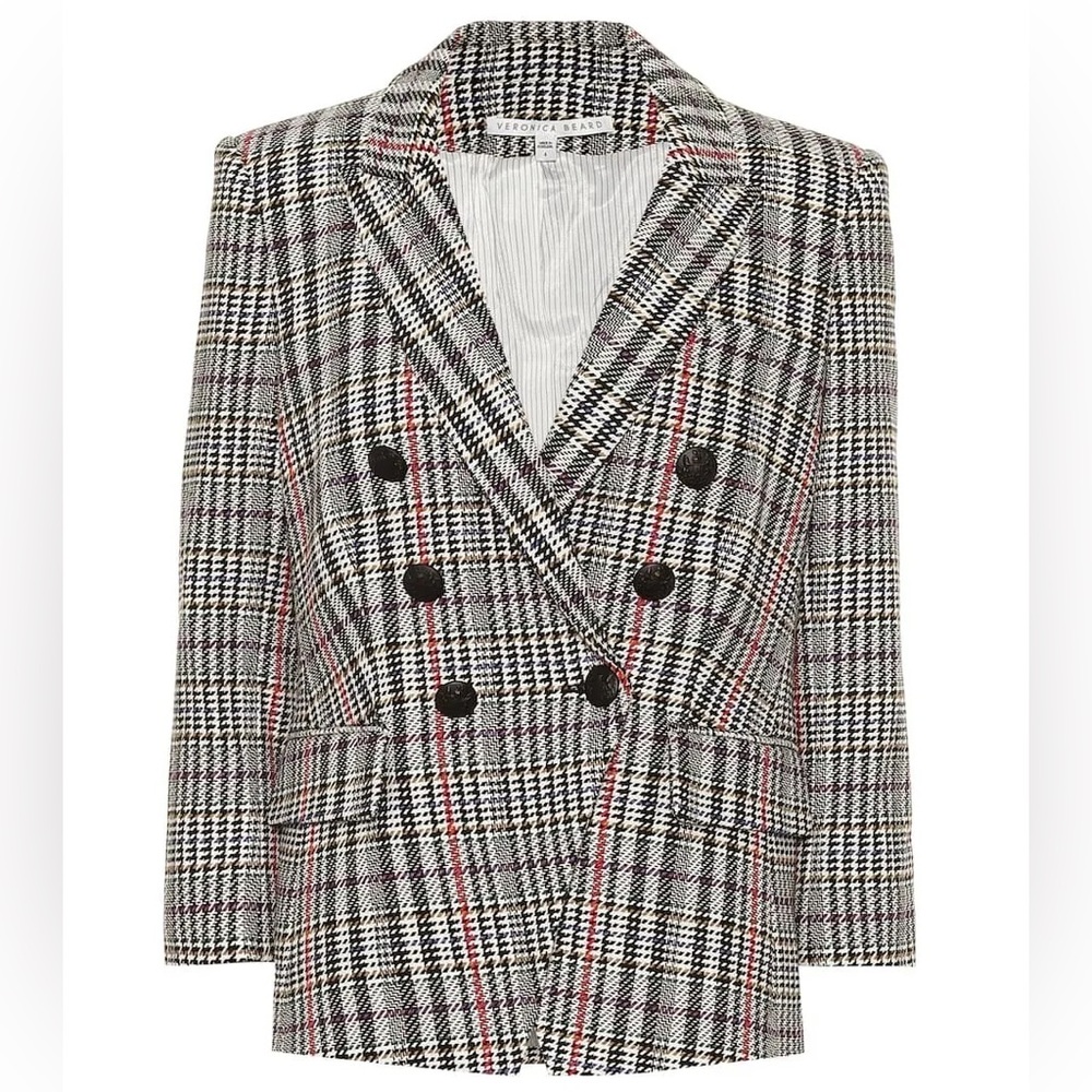 VERONICA BEARD EMPIRE Houndstooth Dickey Black Red JACKET Blazer size 6